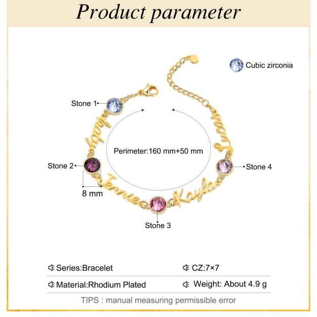 Mother's Day Gift Personalized Name Bracelets Custom 4 Birthstones Gift for Her-Engravingift