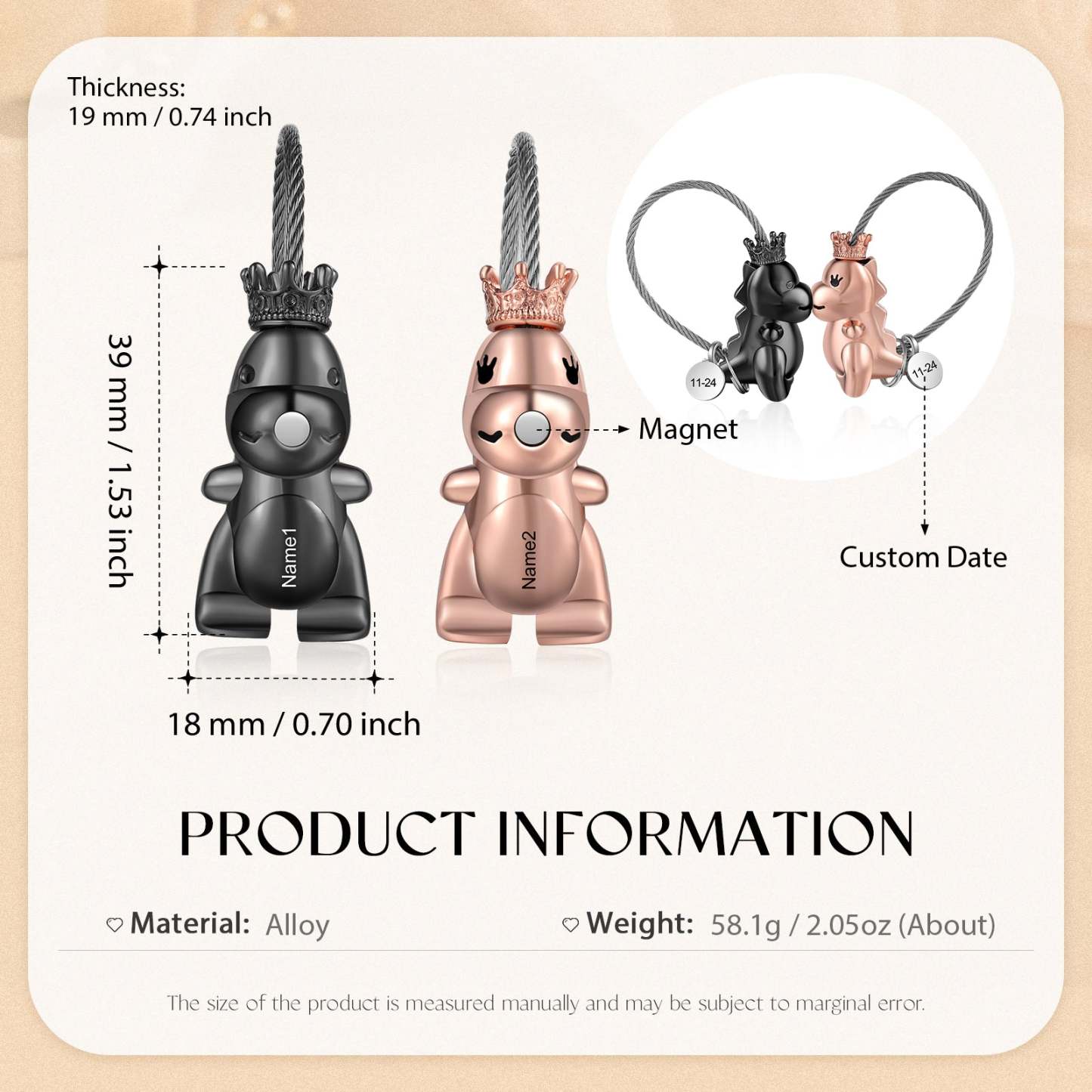 Mother's Day Gift  Magnetic Kissing Dinosaur Funny Keychain Personalized Matching Couple Key Ring Creative Gift-Engravingift