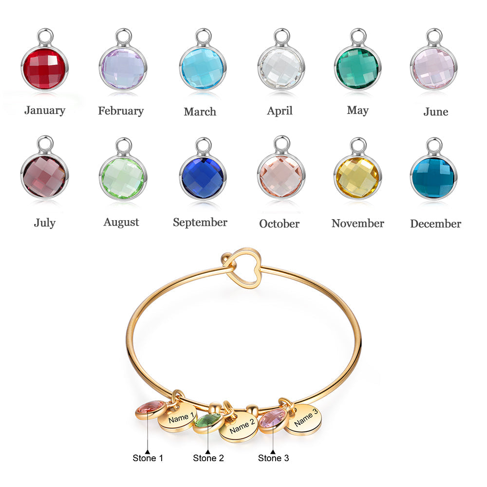 Mother's Day Gift Mother's Day Gift Personalized Birthstone Bracelet Custom 3 Names Bangle Gifts for Her-Engravingift