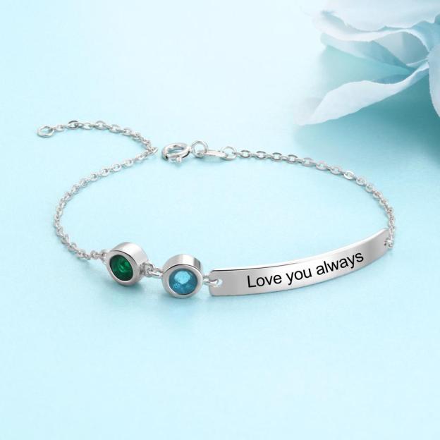 Mother's Day Gift Bracelet with 2 Birthstones Bar Necklace Engraved Names Personalized Bracelets-Engravingift
