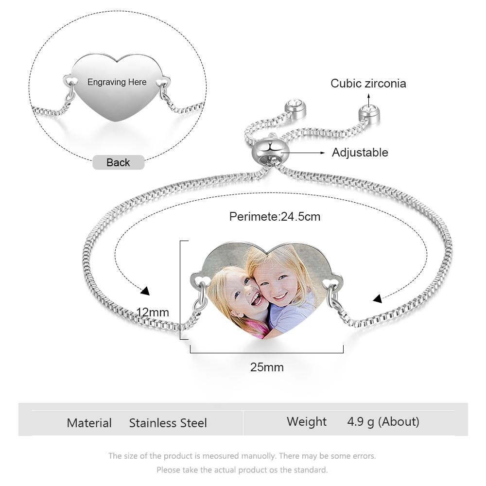 Mother's Day Gift Custom Bracelets with Heart Photo Personalized Bracelet with Engraving-Engravingift
