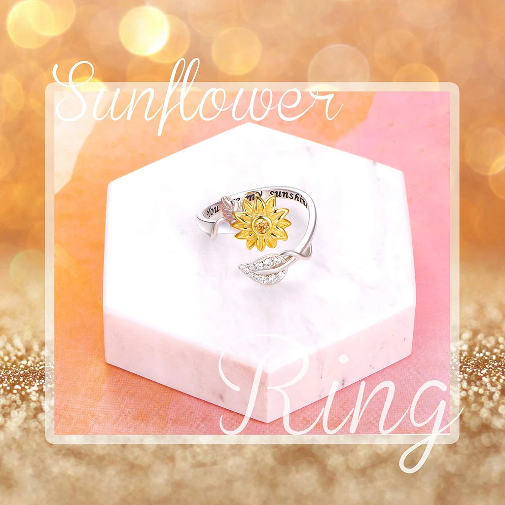 Mother's Day Gift Golden Sunflower Ring "You Are My Sunshine"-Engravingift