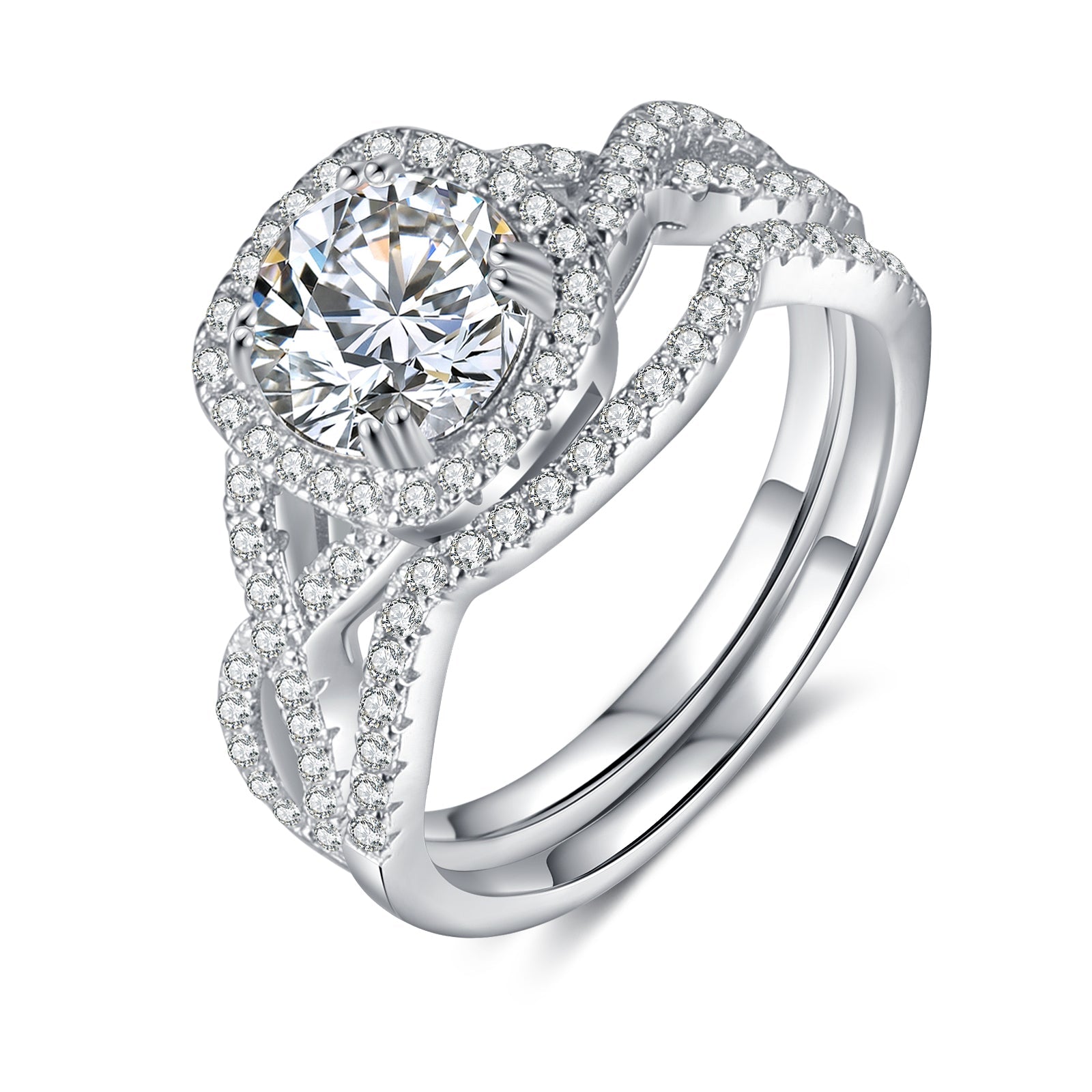 Mother's Day Gift Moissanite Diamond Halo Ring Set Dainty Engagement Ring