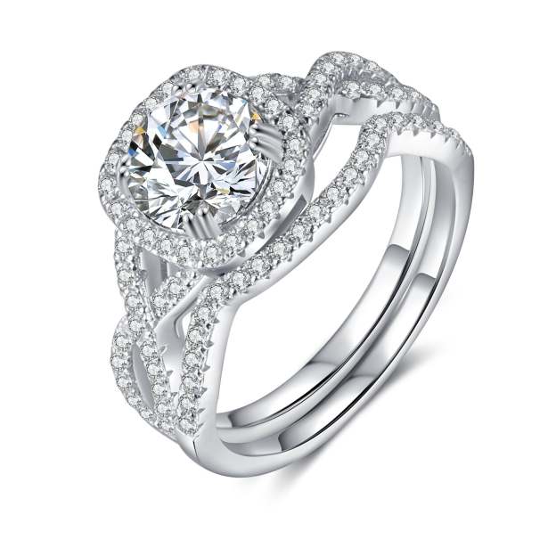 Mother's Day Gift Moissanite Diamond Halo Ring Set Dainty Engagement Ring