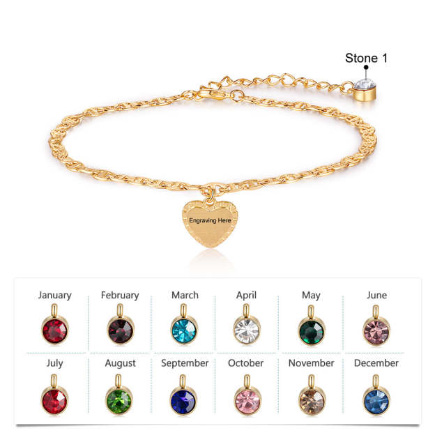 Mother's Day Gift Personalized Initial Anklet with Birthstone Heart Pendant Ankle Bracelet for Women-Engravingift