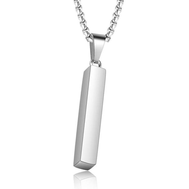 Father's Day Gift Men Vertical Bar Necklace Personalized 3D Bar Necklace in Black