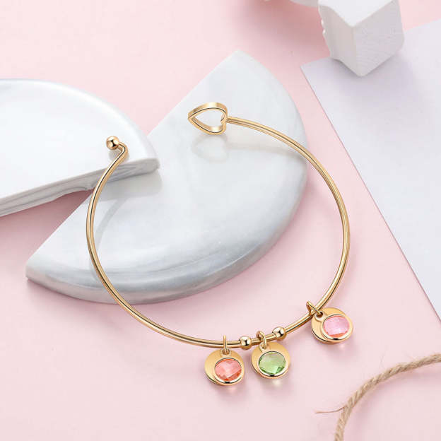 Mother's Day Gift Mother's Day Gift Personalized Birthstone Bracelet Custom 3 Names Bangle Gifts for Her-Engravingift