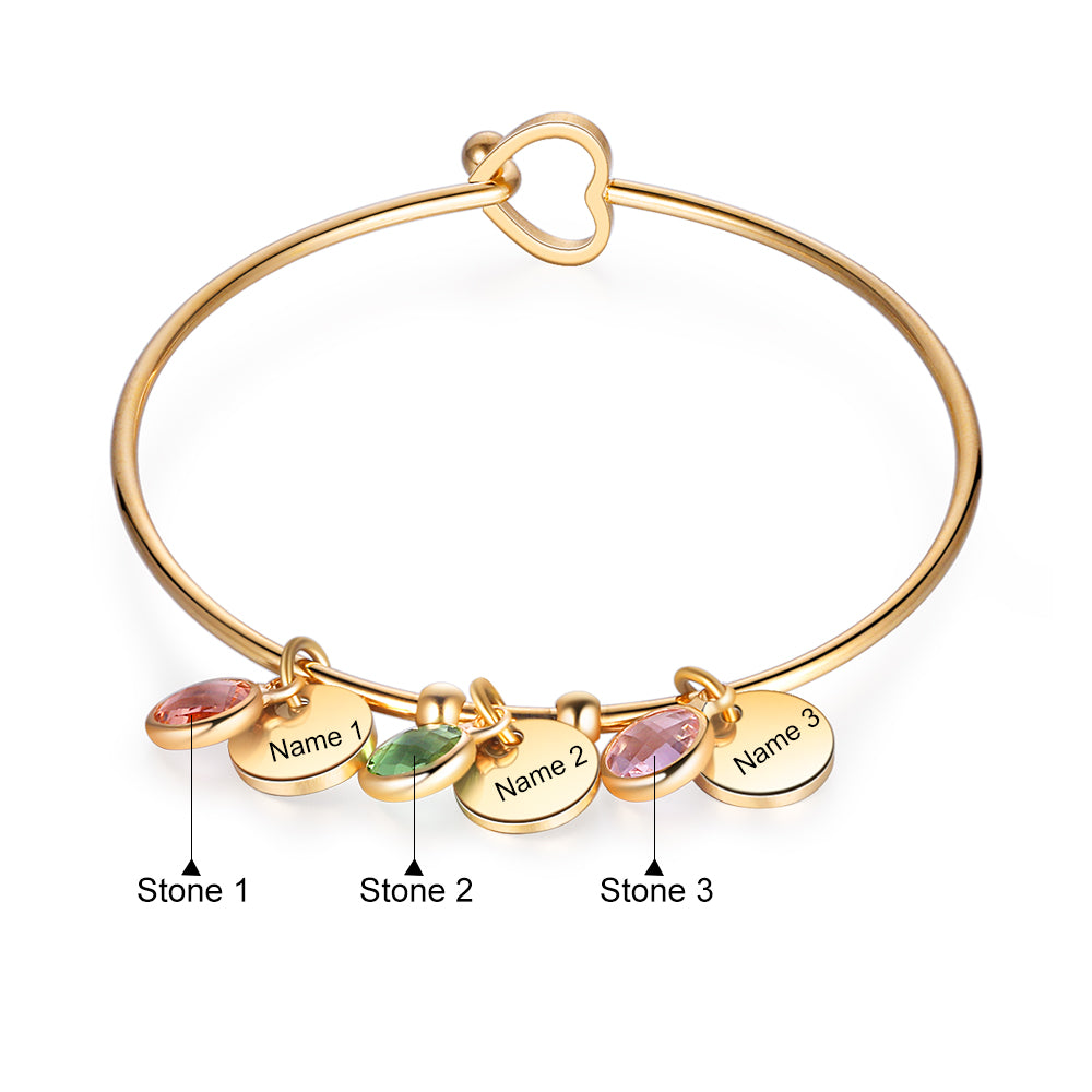 Mother's Day Gift Mother's Day Gift Personalized Birthstone Bracelet Custom 3 Names Bangle Gifts for Her-Engravingift