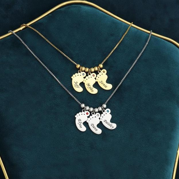 Christmas Gift Personalized Baby Feet Pendant Birthstone Necklace