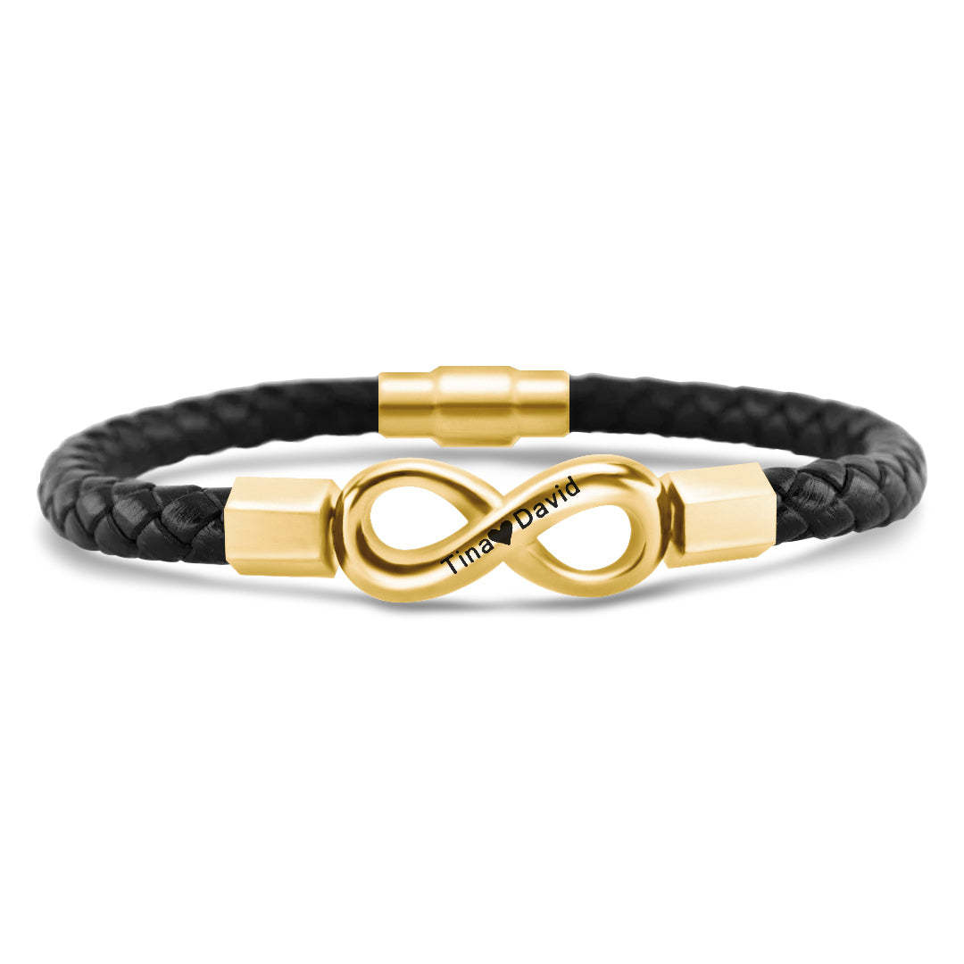 Christmas Gift For Husband - Personalized 2 Names Infinity Leather Bracelet