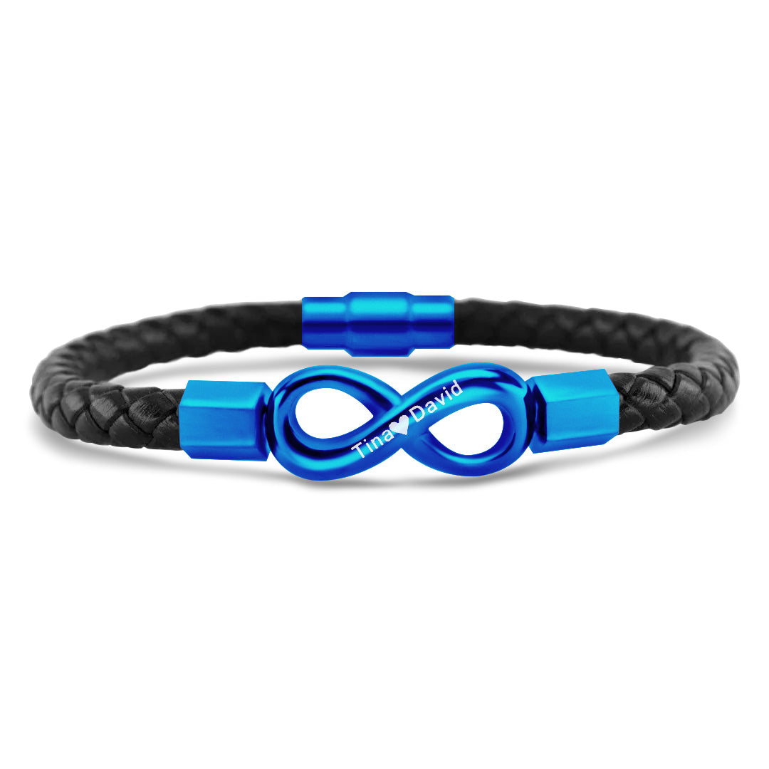 Christmas Gift For Husband - Personalized 2 Names Infinity Leather Bracelet