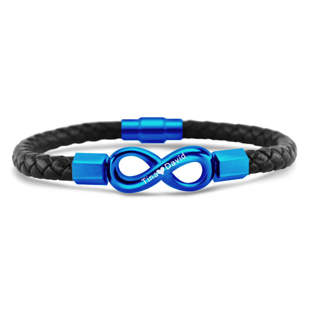Christmas Gift For Husband - Personalized 2 Names Infinity Leather Bracelet