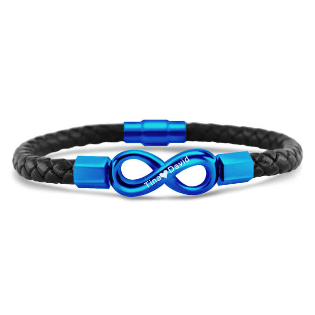 Christmas Gift For Husband - Personalized 2 Names Infinity Leather Bracelet