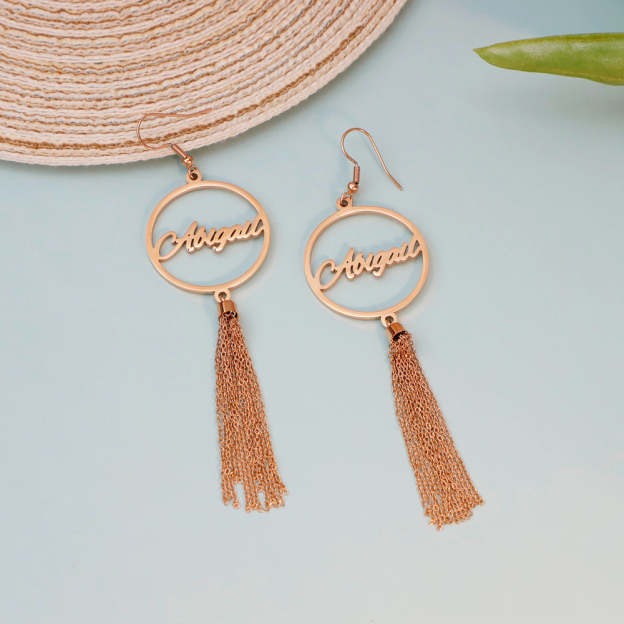 Mother's Day Gift Peach Heart/Round Heart Tassel Earrings-Engravingift