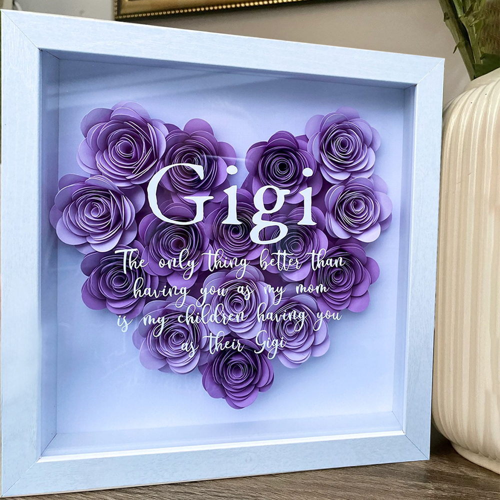 Mother's Day Gift Customizable Mom Gift Personalized Heart Shadow Box with Paper Flowers Birthday Gift-Engravingift