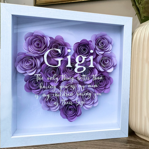Mother's Day Gift Customizable Mom Gift Personalized Heart Shadow Box with Paper Flowers Birthday Gift-Engravingift
