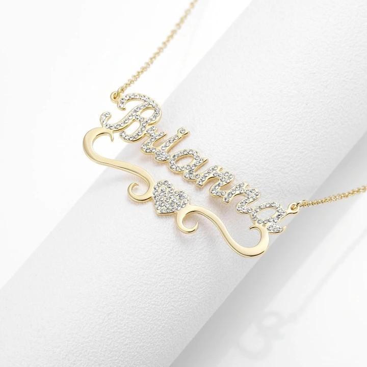 Christmas Gift Personalized Sparkling Butterfly Heart Diamond Name Necklace