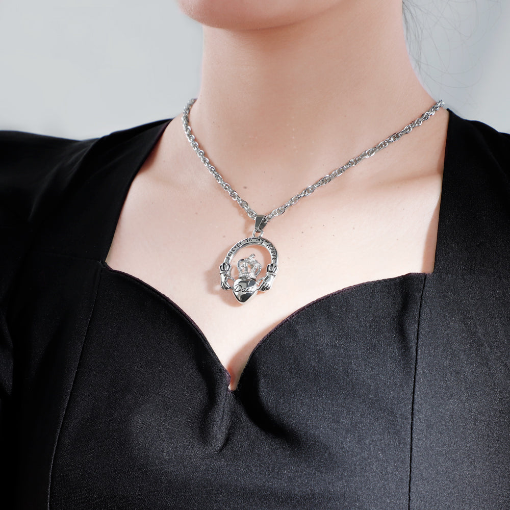 Father's Day Gift Hands holding crown peach heart DAD perfume box necklace-Engravingift