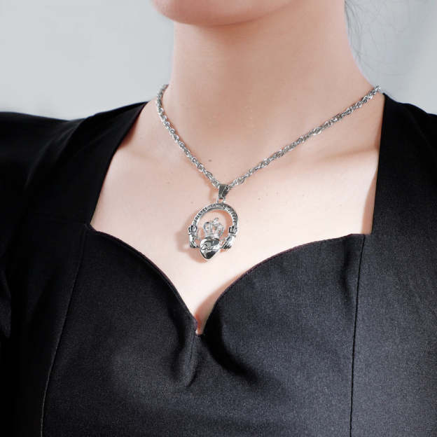 Father's Day Gift Hands holding crown peach heart DAD perfume box necklace-Engravingift