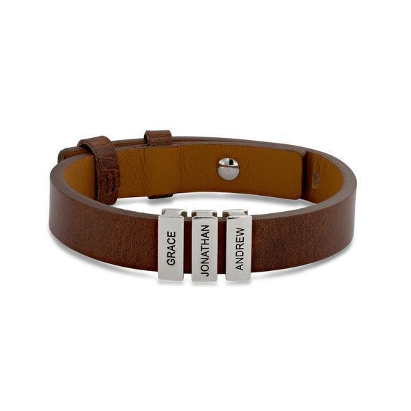 Christmas Gift Men's Leather Bracelet with Custom Silver Beads