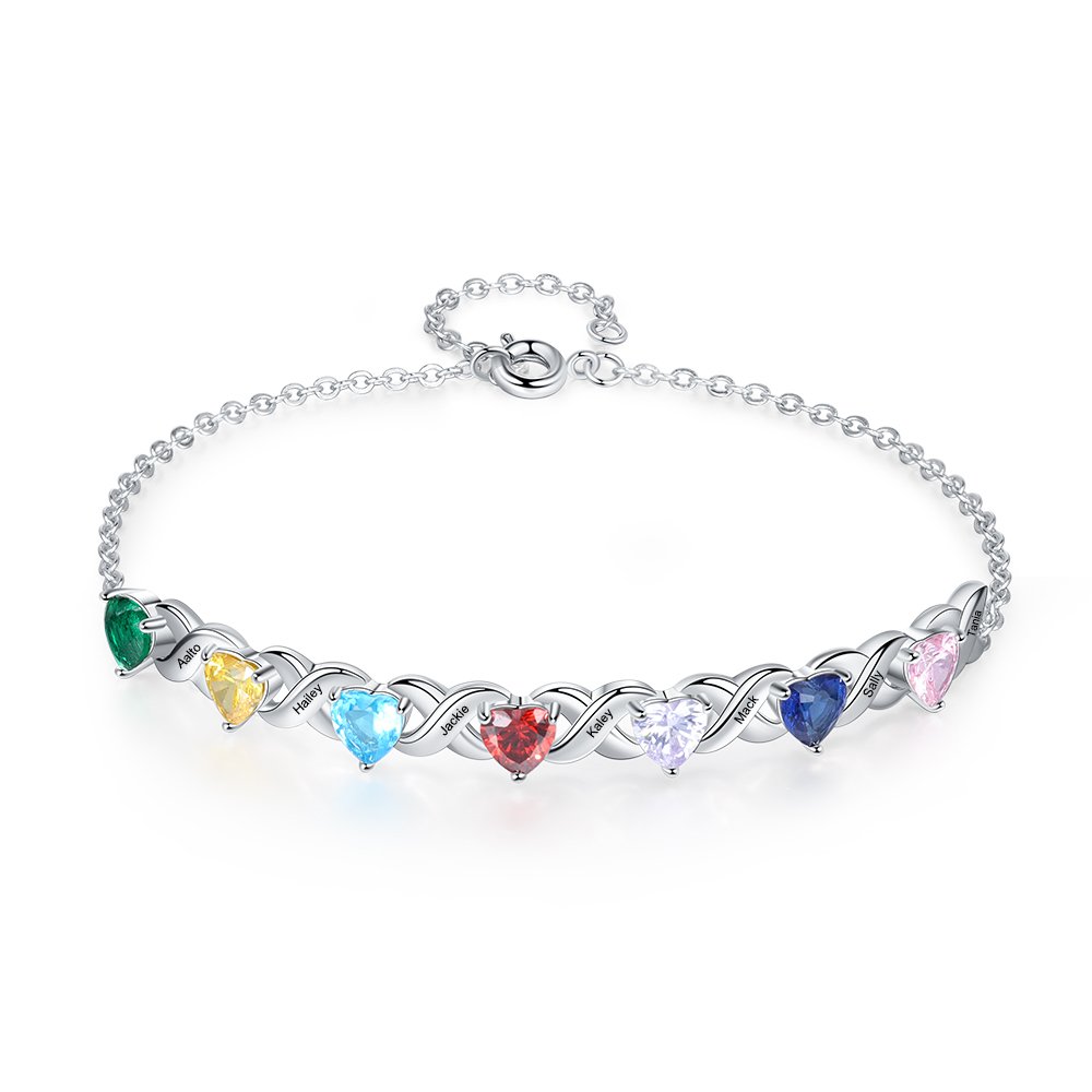 Christmas Gift Personalized Heart birthstone Infinity Family Bracelet