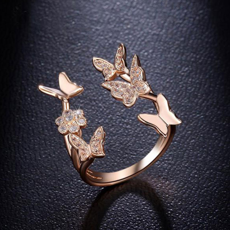 Mother's Day Gift Free Spirit Rose Gold Butterfly Ring & Necklace-Engravingift