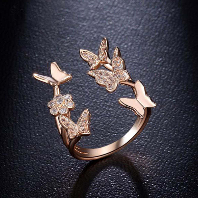 Mother's Day Gift Free Spirit Rose Gold Butterfly Ring & Necklace-Engravingift