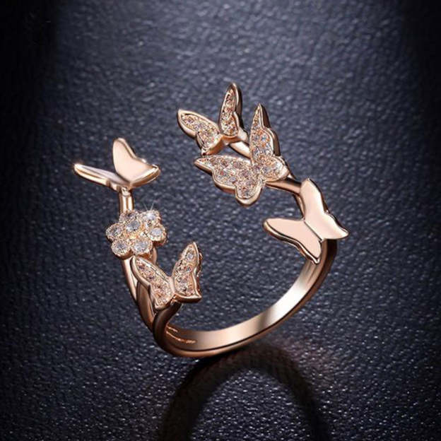 Mother's Day Gift Free Spirit Rose Gold Butterfly Ring & Necklace-Engravingift