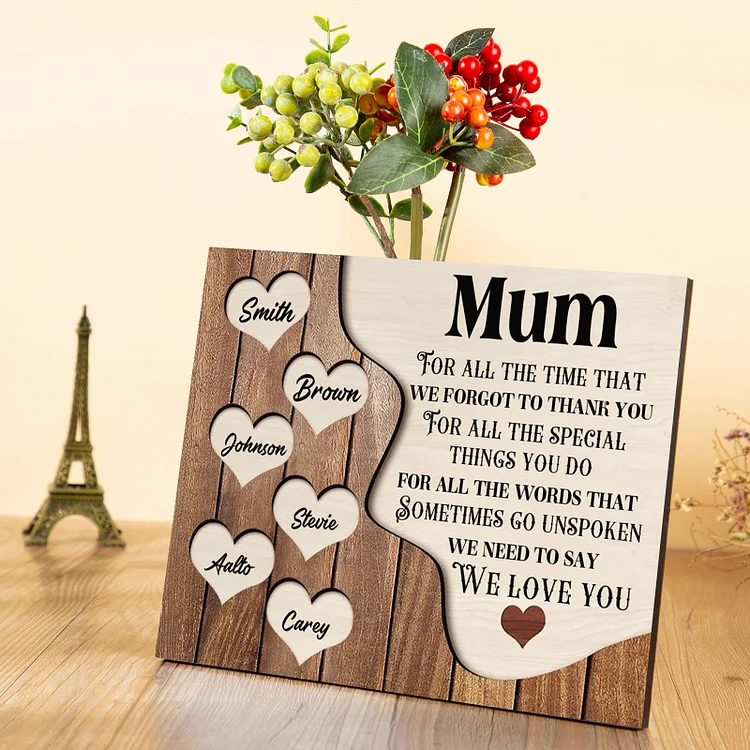 Personalized Mum Wooden Plaque Custom Names Home Decoration Hearts Gift for Mother