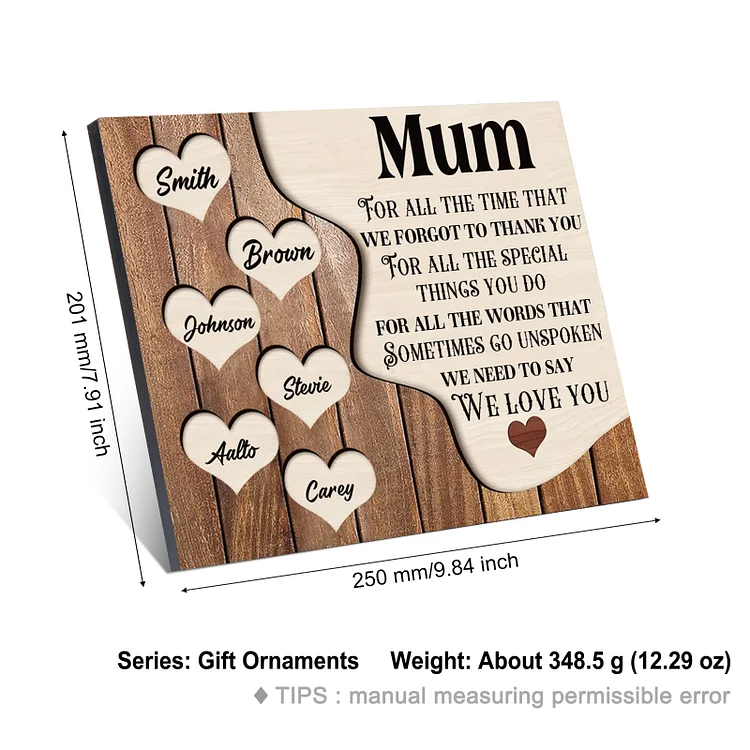 Personalized Mum Wooden Plaque Custom Names Home Decoration Hearts Gift for Mother