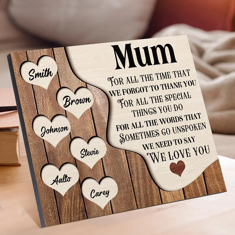 Personalized Mum Wooden Plaque Custom Names Home Decoration Hearts Gift for Mother