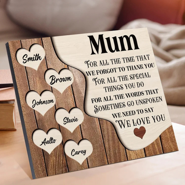 Personalized Mum Wooden Plaque Custom Names Home Decoration Hearts Gift for Mother