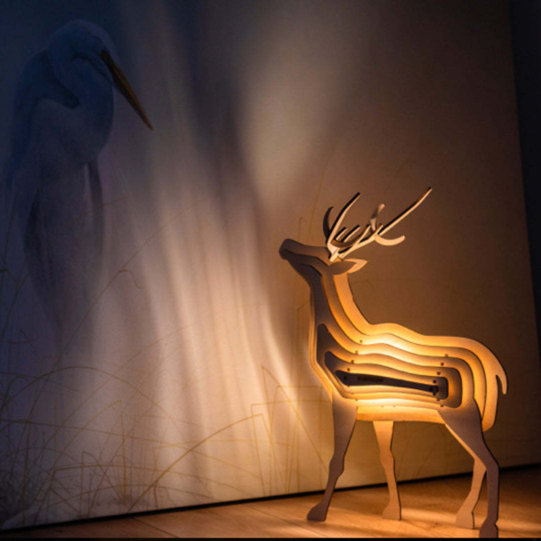 Christmas Gift 3D Wooden Animal Statue Decor Fantasy Lamp-Engravingift