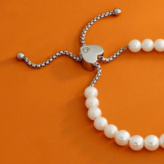 Mother's Day Gift Round White Freshwater Cultured Pearl Heart Bracelet for Women-Engravingift