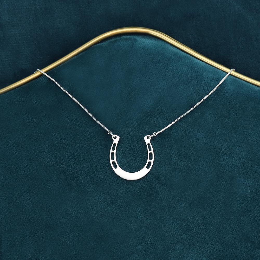 Mother's Day Gift Sterling silver Jewelry lucky Horse Shoe Pendant with Cable Chain for Girl-Engravingift