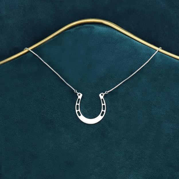 Mother's Day Gift Sterling silver Jewelry lucky Horse Shoe Pendant with Cable Chain for Girl-Engravingift
