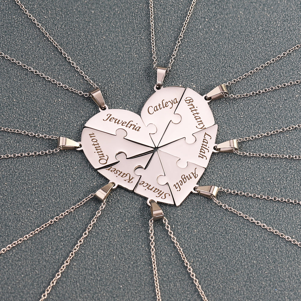 Christmas Family/Sibling/BFF Gift Personalized Heart Puzzle Pieces Necklace or Keychain