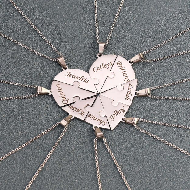 Christmas Gift Family/Sibling/BFF Gift Personalized Heart Puzzle Pieces Necklace or Keychain