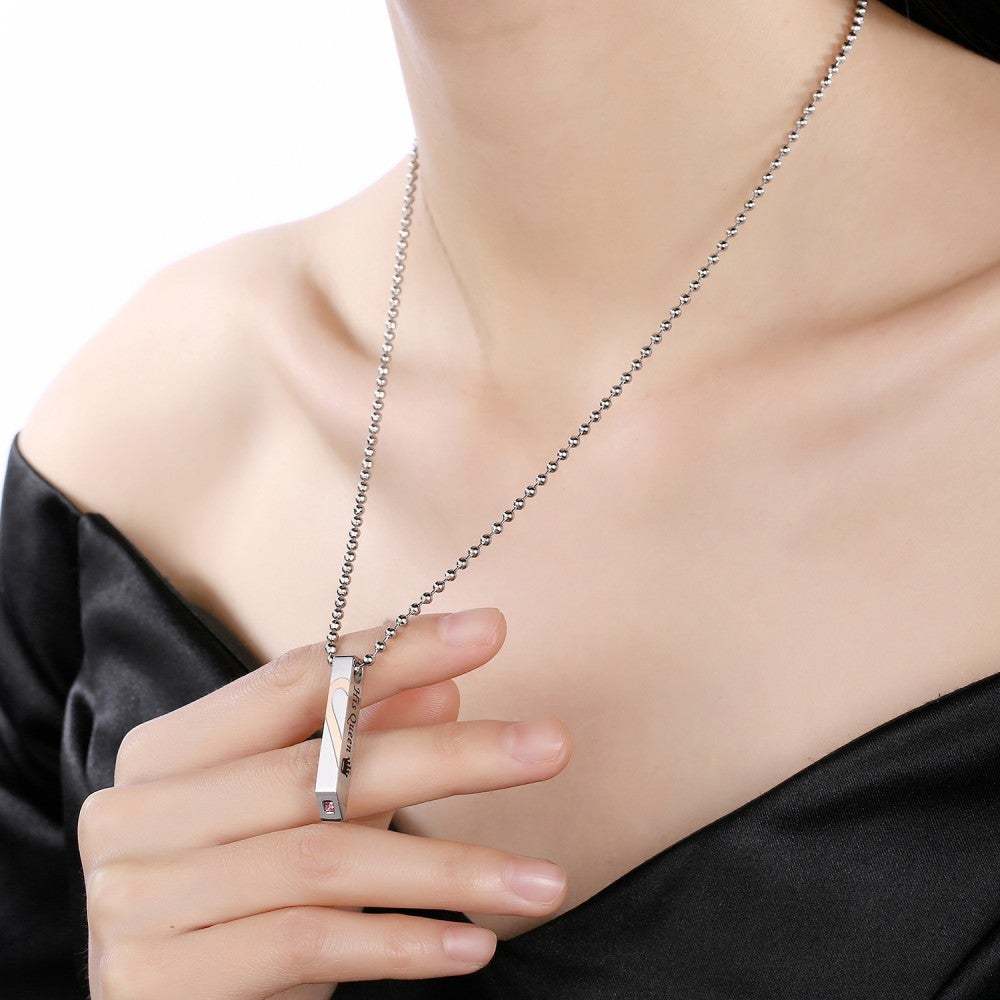 Valentine's Day Gift Her King His Queen Matching Heart Necklaces With Birthstone For Couples