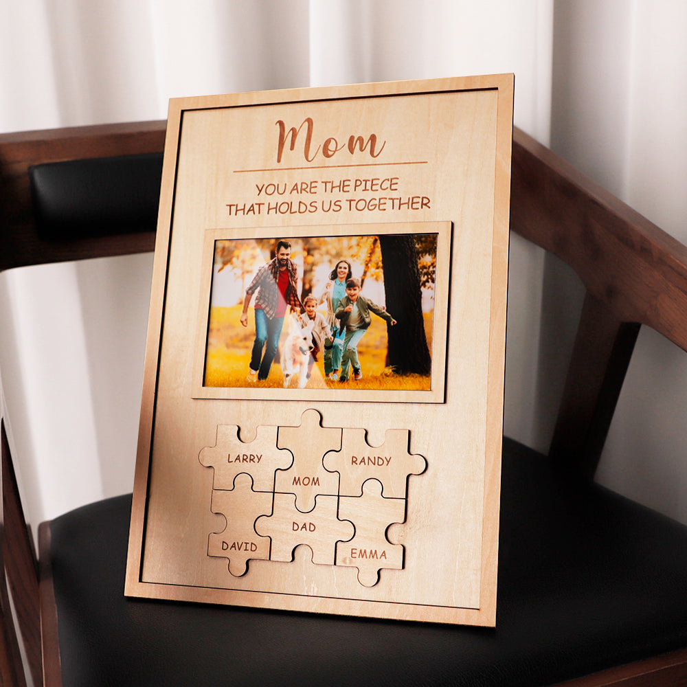 Mother's Day Gift "Mum You Are the Piece that Holds Us Together" Puzzle Sign With Photo-Engravingift
