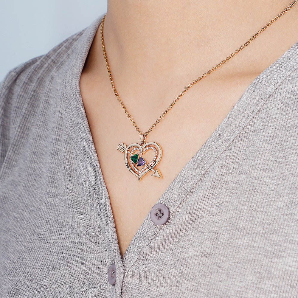 Mother's Day Day Gift Forever Love Birthstone & Diamond Heart Pendant Necklace-Engravingift