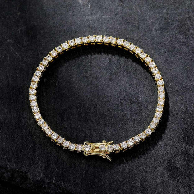 Father's Day Gift 3mm Tennis Chain 18K White Gold Bracelet-Engravingift