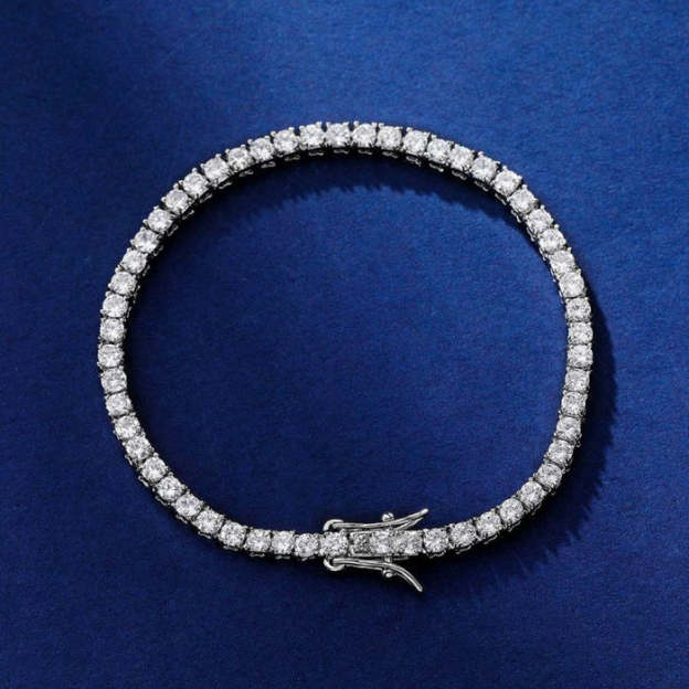 Father's Day Gift 3mm Tennis Chain 18K White Gold Bracelet-Engravingift