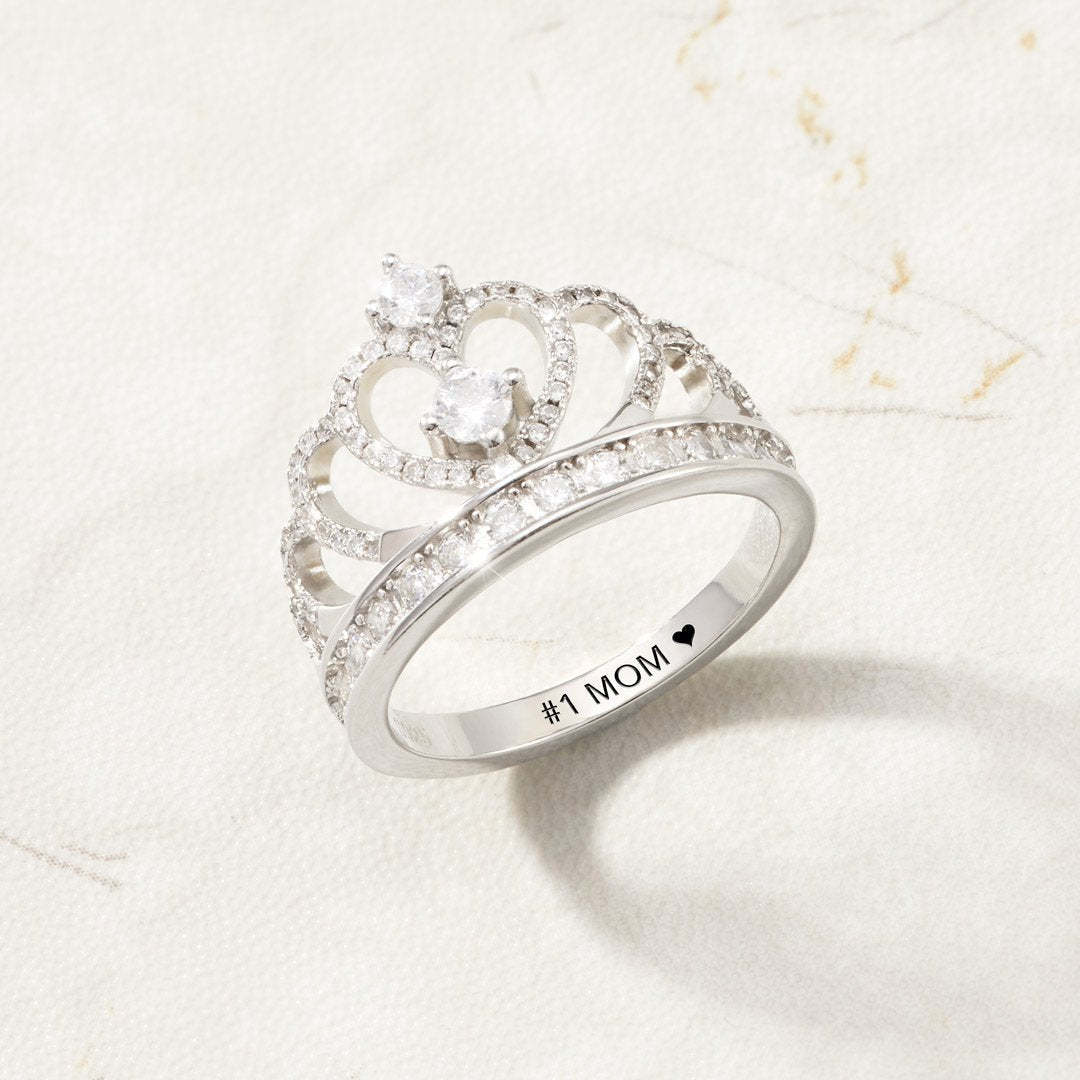 Mother's Day Gift MOM Crown Ring Vintage Mother wedding Diamond Ring-Engravingift