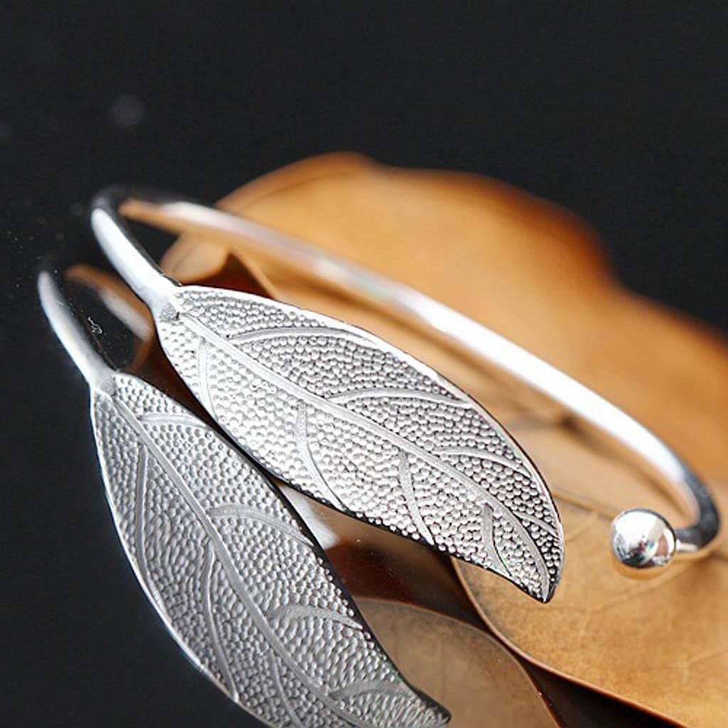 Mother's Day Gift Leaf Shape Bracelet for Women Girls Fashion Simple Open Bracelets-Engravingift