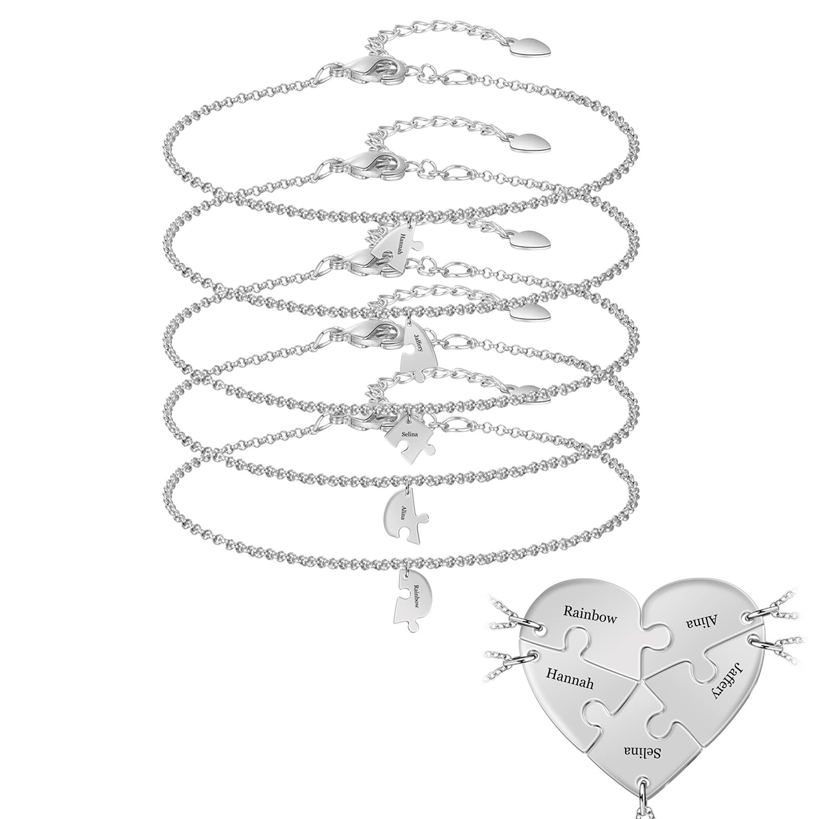 Christmas Gift Family/Sibling/BFF Gift Personalized Heart Puzzle Pieces Necklace or Keychain