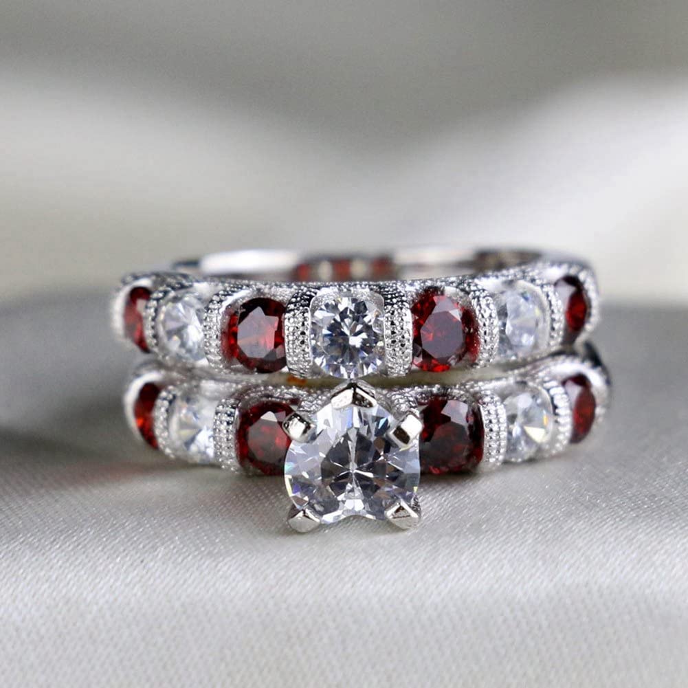 Mother's Day Gift Wedding rings set his and hers-Couples Ring Set RED LOVE RINGS-Engravingift