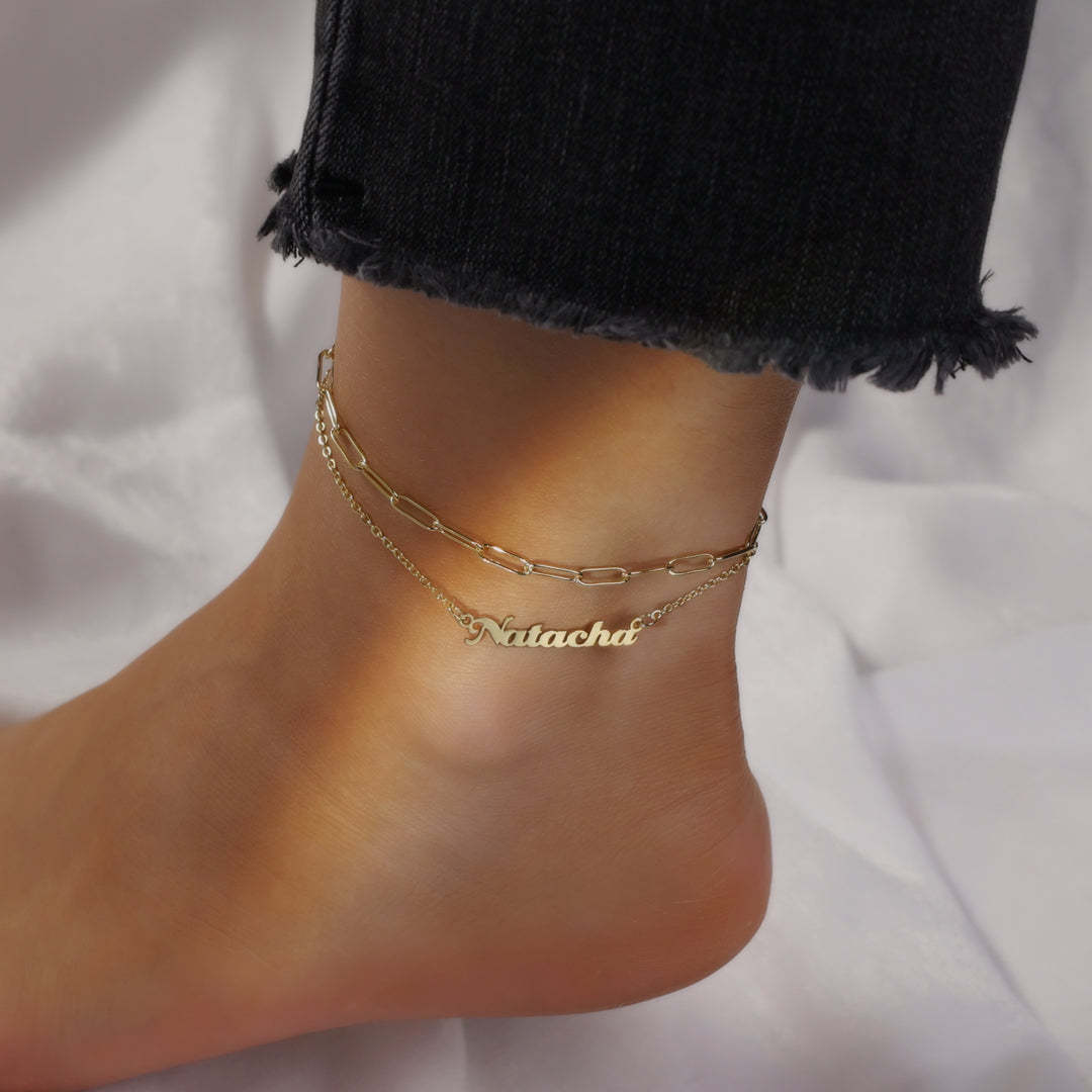 Mother's Day Gift Personalized Name Anklet Cuban Chain Custom Double Layers Anklet-Engravingift