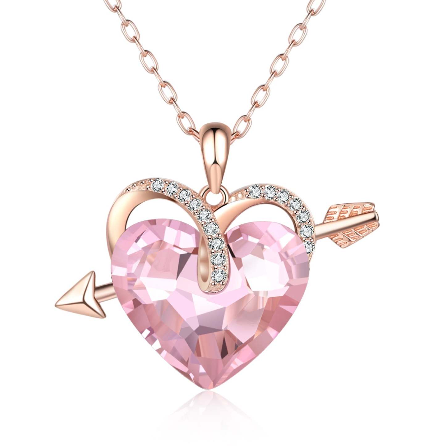 Mother's Day Gift Heart Red Crystal Necklace Love Arrow Ruby Necklace for Her-Engravingift