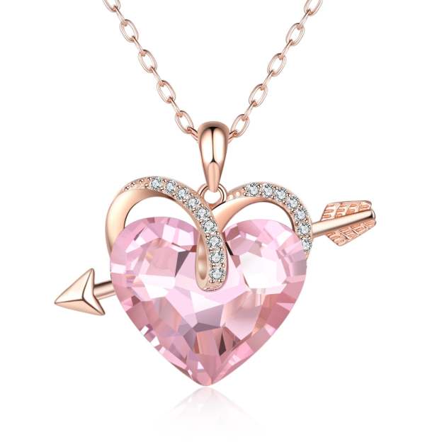 Mother's Day Gift Heart Red Crystal Necklace Love Arrow Ruby Necklace for Her-Engravingift